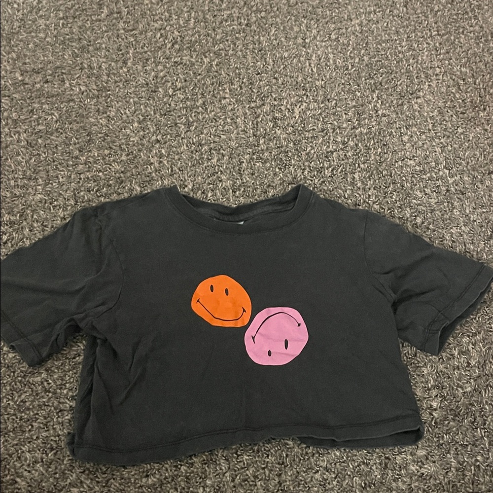 Cotton On Tee with Orange and Pink Smiley Faces - dark gray
